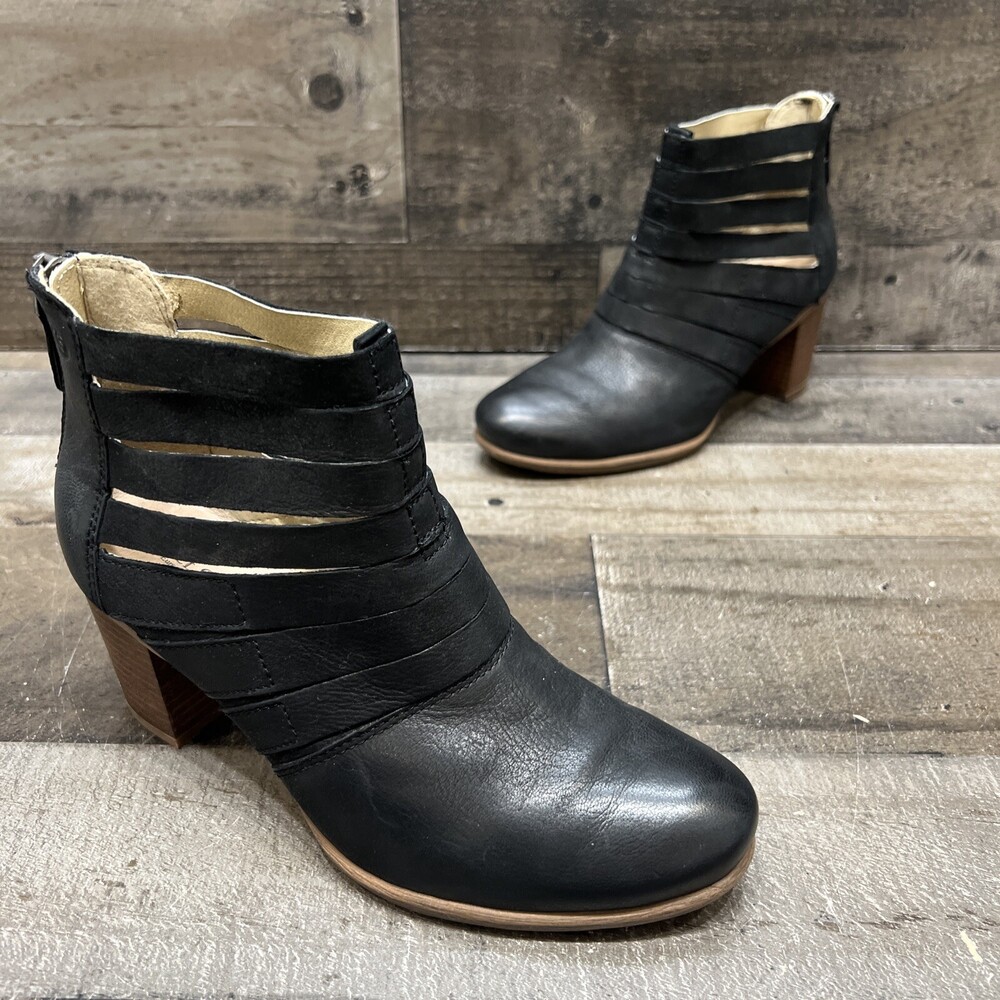 Josef Seibel Womens Black Leather Rear Zip Ankle Booties Heeled Size 36